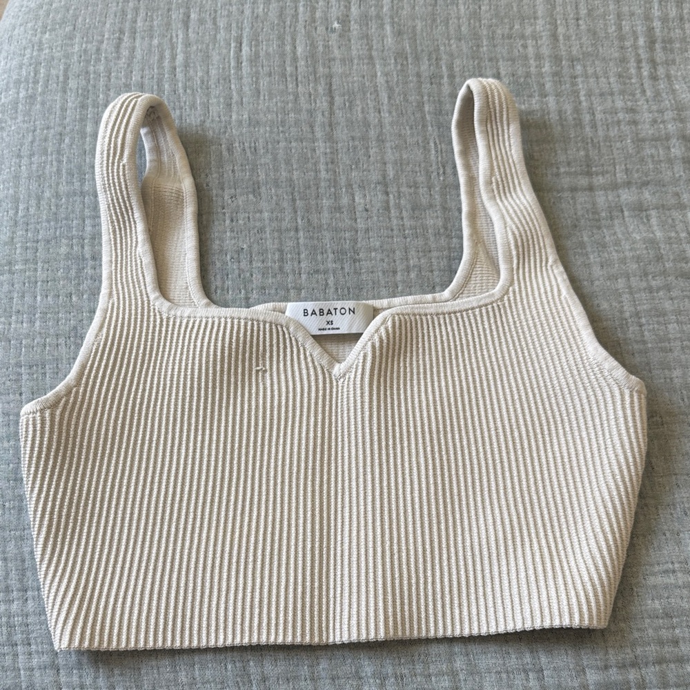 Babaton Beige Ribbed Tank Top